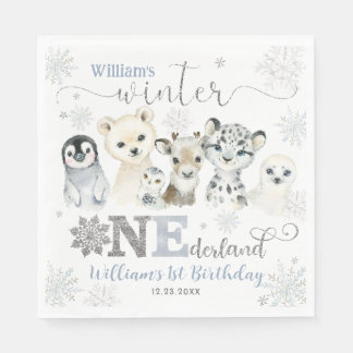 Winter Onederland Arctic Animals Snow 1st Birthday Pappersservett