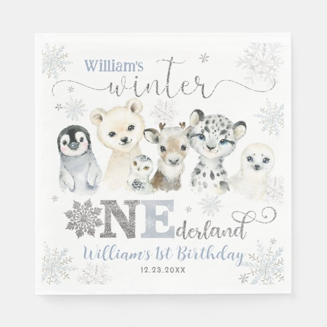 Winter Onederland Arctic Animals Snow 1st Birthday Pappersservett (Framsidan)