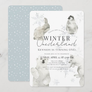 Winter Onederland Arktiska djur Boy 1st Birthday Inbjudningar