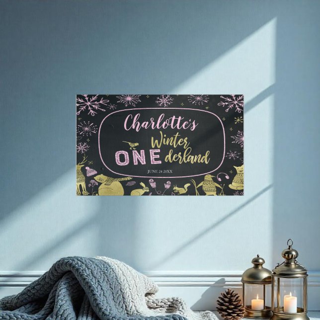 Winter Onederland Banner Glitter Rosa Snöflingor Poster (Skapare uppladdad)