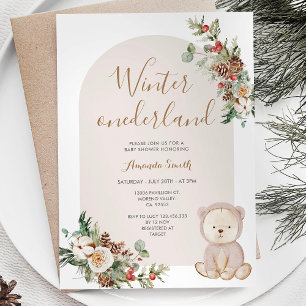 Winter onederland Bear Berries Baby Shower Inbjudningar
