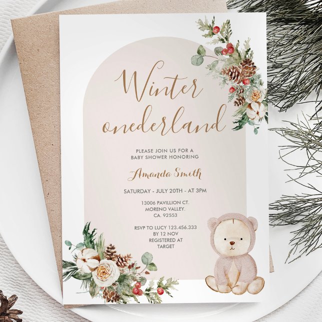Winter onederland Bear Berries Baby Shower Inbjudningar (Skapare uppladdad)
