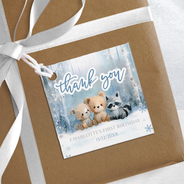 Winter Onederland Bear Blue First Birthday Party Gåvor Etiketter (Skapare uppladdad)