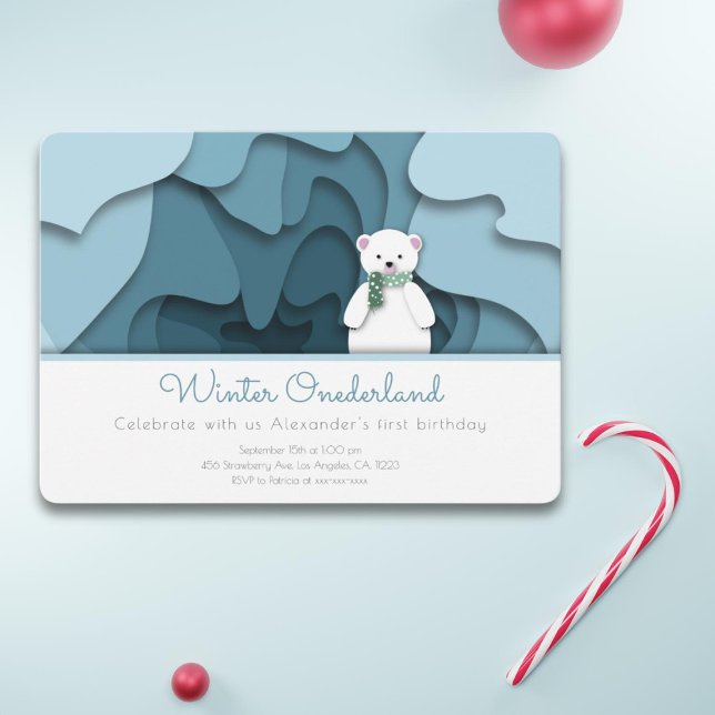 Winter Onederland Bear Boy 1st Birthday Inbjudningar (Skapare uppladdad)