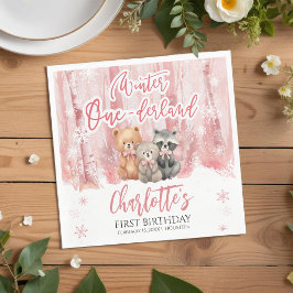 Winter Onederland Bear Pink First Birthday Party Pappersservett