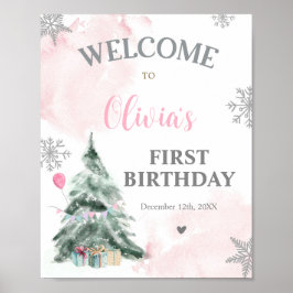 Winter Onederland Birthday 1st Snöflingor Välkomme Poster