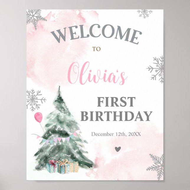 Winter Onederland Birthday 1st Snöflingor Välkomme Poster (Framsidan)