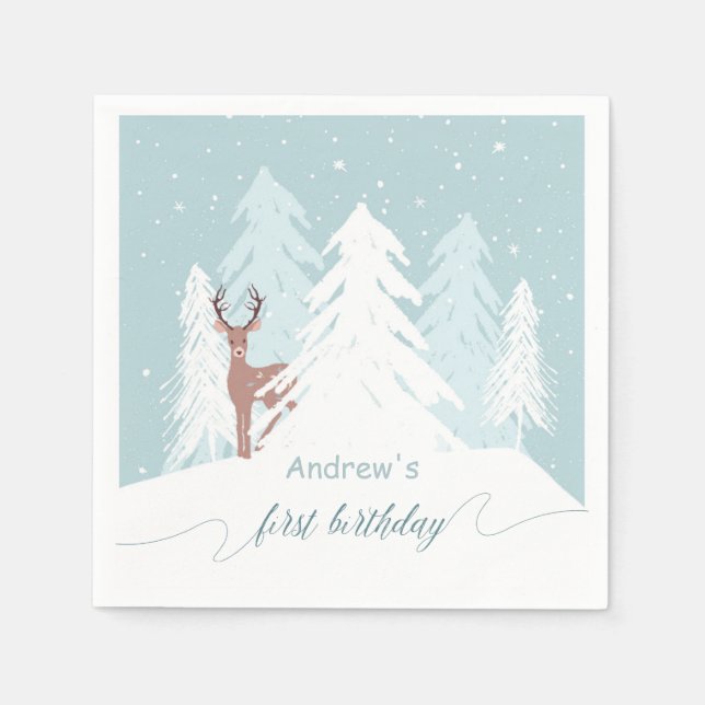 Winter Onederland Birthday Anpassningsbar Napkin B Pappersservett (Framsidan)