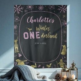Winter Onederland Birthday BackDrop Snöflingor