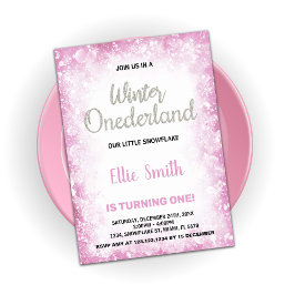 Winter Onederland Birthday Bjud Rosa Cloud Inbjudningar