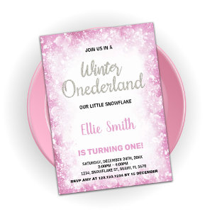 Winter Onederland Birthday Bjud Rosa Cloud Inbjudningar
