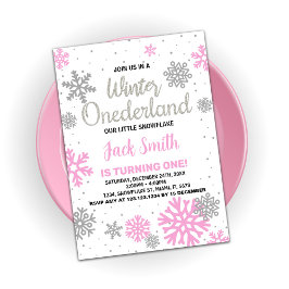 Winter Onederland Birthday Bjud White Rosa White Inbjudningar