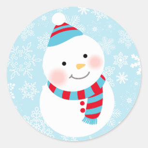 Winter ONEderland Birthday Blue och Red Snögubbe Runt Klistermärke