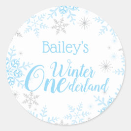 Winter ONEderland Birthday Blue Silver Glitter Runt Klistermärke