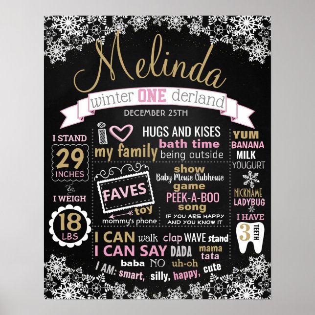 Winter Onederland Birthday chalkboard-flicka Poster (Framsidan)
