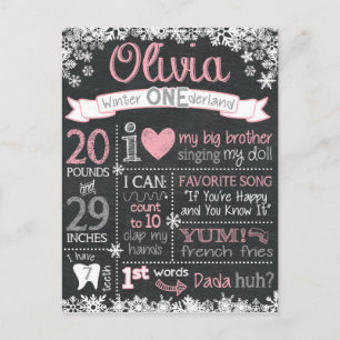 Winter ONEderland Birthday Chalkboard-tecken Vykort