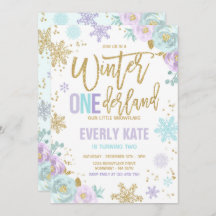 Winter ONEderland Birthday Guld Lila Snowflake