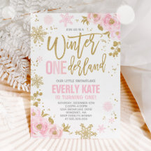 Winter ONEderland Birthday-inbjudan Rosa Guld