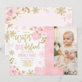 Winter ONEderland Birthday-inbjudan Rosa Guld Inbjudningar