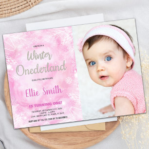 Winter ONEderland Birthday-inbjudan Rosa Photo Inbjudningar