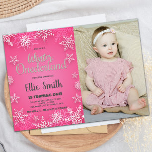 Winter ONEderland Birthday-inbjudan Rosa Photo Inbjudningar