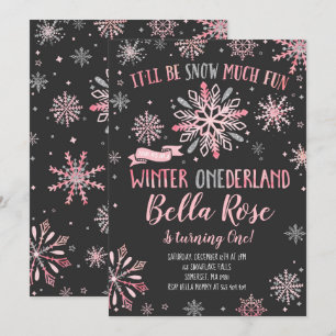 Winter ONEderland Birthday Inbjudan Rosa Silver