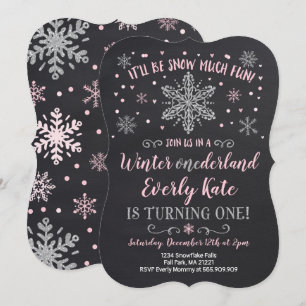 Winter ONEderland Birthday Inbjudan Rosa Silver
