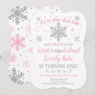Winter ONEderland Birthday Inbjudan Rosa Silver