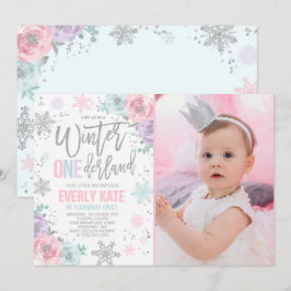 Winter ONEderland Birthday-inbjudan Rosa Silver Inbjudningar