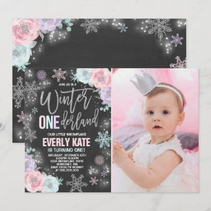 Winter ONEderland Birthday-inbjudan Rosa Silver Inbjudningar