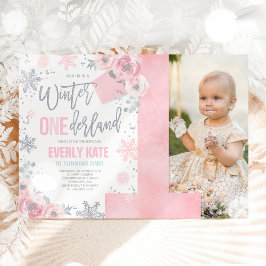Winter ONEderland Birthday-inbjudan Rosa Silver Inbjudningar