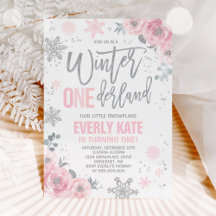Winter ONEderland Birthday-inbjudan Rosa Silver