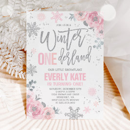 Winter ONEderland Birthday-inbjudan Rosa Silver Inbjudningar