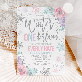 Winter ONEderland Birthday-inbjudan Rosa Silver Inbjudningar