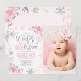 Winter ONEderland Birthday-inbjudan Rosa Silver Inbjudningar