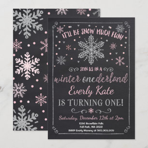 Winter ONEderland Birthday-inbjudan Rosa Silver Inbjudningar