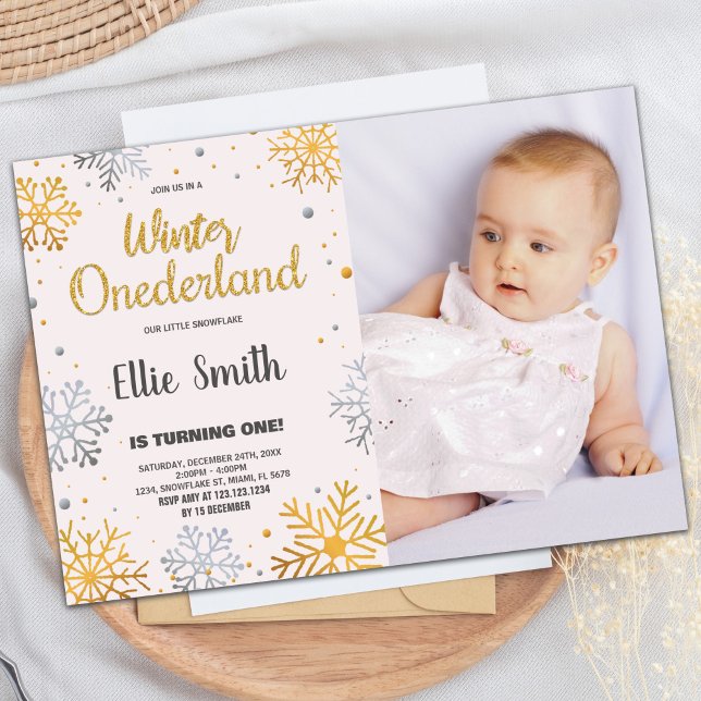 Winter ONEderland Birthday-inbjudan Snö Photo Inbjudningar (Winter ONEderland Birthday Invitations Snow Photo)