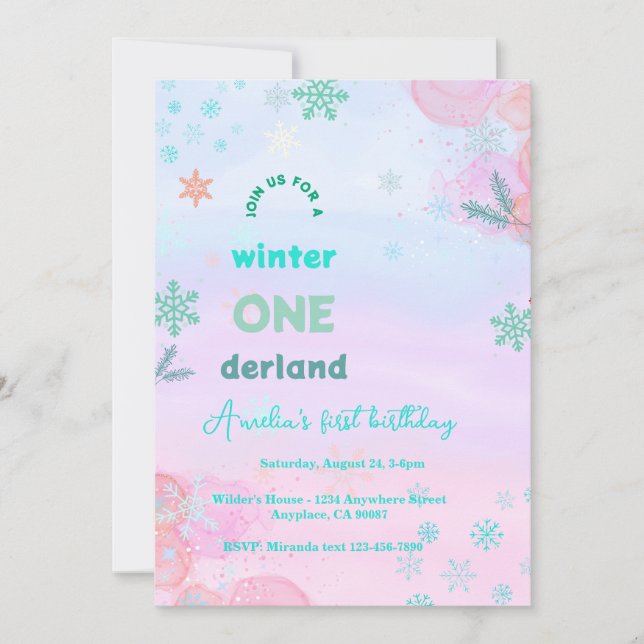 Winter Onederland Birthday Inbjudningar (Framsida)