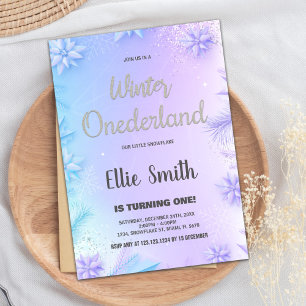 Winter ONEderland Birthday-inbjudningar Lila Inbjudningar
