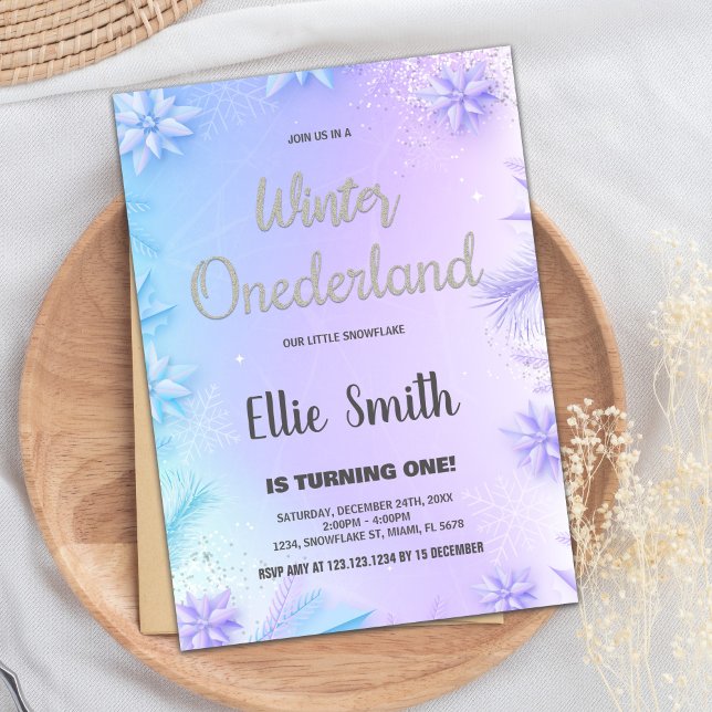 Winter ONEderland Birthday-inbjudningar Lila Inbjudningar (Winter ONEderland Birthday Invitations Purple)