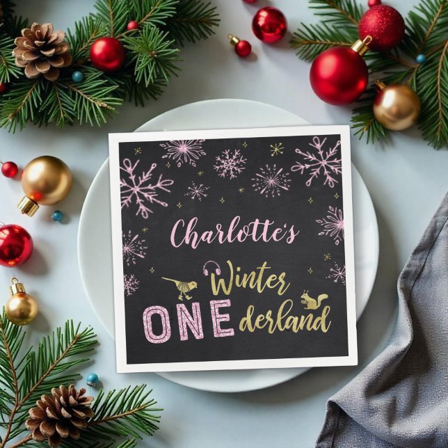 Winter Onederland Birthday Napkins Snöflingor Pappersservett (Skapare uppladdad)
