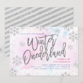 Winter ONEderland Birthday Silver Glitter Inbjudningar