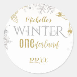 Winter Onederland Birthday Silver Guld Snowflake Runt Klistermärke
