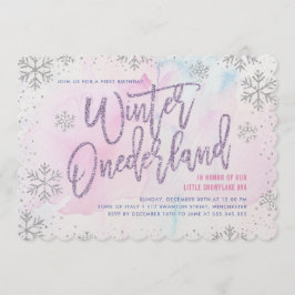 Winter ONEderland Birthday Silver Lila Rosa Inbjudningar