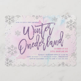 Winter ONEderland Birthday Silver Lila Rosa Inbjudningar