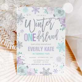 Winter ONEderland Birthday Silver Lila Snowflake Inbjudningar