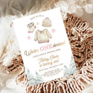 Winter ONEderland Birthday Snö First First Girl Inbjudningar