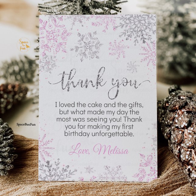 Winter Onederland Birthday Tack Kort (Winter ONEderland birthday thank you card, snowflake thank you card, winter wonderland party thank y)