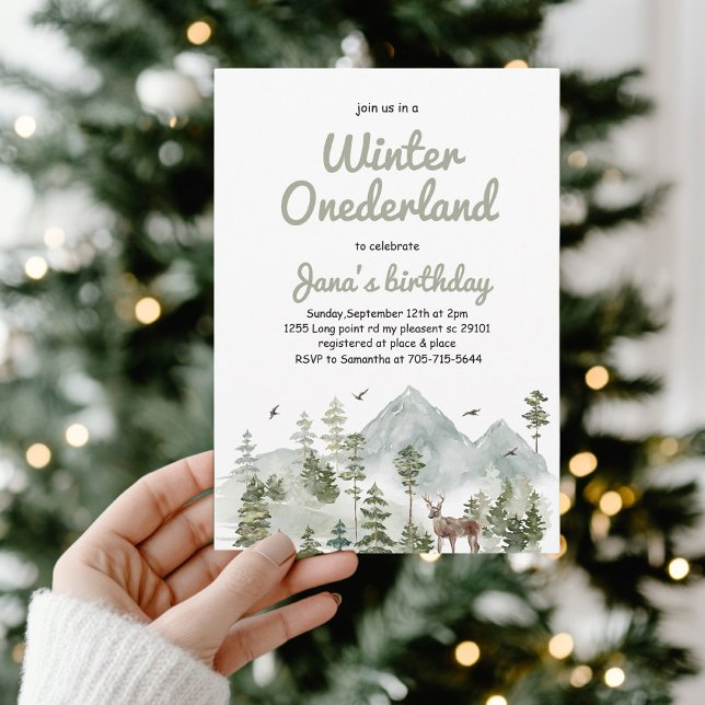 Winter ONEderland Birthday | Watercolor Deer Inbjudningar (Skapare uppladdad)