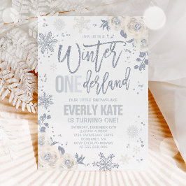 Winter ONEderland Birthday White and Silver Blommi Inbjudningar